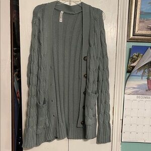Zenana Outfitters Sage Green Cable Knit Cardigan